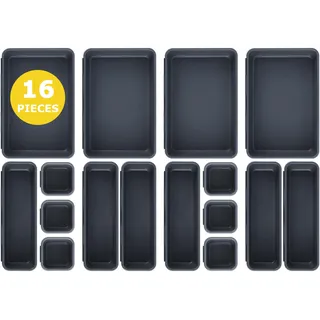 Schubladen-Organizer Set Ordnungssystem, AufbewahrungsBox, 16-teiliges Schubladen Organizer Küche, 3 Größen, Verstellbar, Rutschfester Organizer Box Für Schreibtisch, Badezimmer, Büro,Utensilien