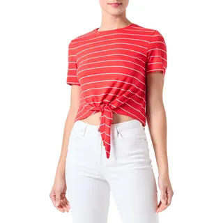 ONLY T-Shirt Damen, Flame Scarlet/Stripes:Cloud Dancer (Nadia), M