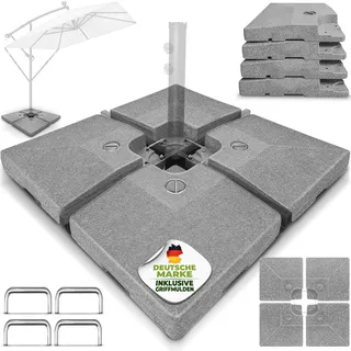 tillvex® Sonnenschirmständer Granit-Grau 90 Liter / 120 kg – 4-teilig für Ampelschirm inkl. Metallverbinder | Schirmgewicht befüllbar mit Wasser oder Sand | Schirmständer Ampelschirmständer wetterfest - Grau