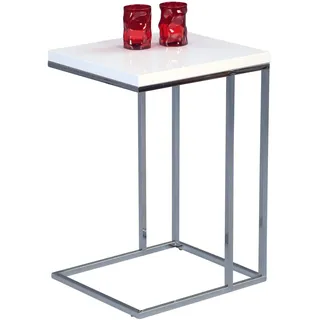 Casavanti M2 Kollektion Beistelltisch Michi, Gestell Metall verchromt, Deckplatte Dekor weiß Hochglanz, 22 mm