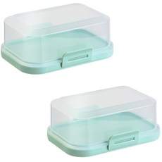 ENGELLAND - 2 x Stapelbare Butterdose mit Deckel und Klick-Verschluss, Mint/Transparent, Plastik-box, Butter-Glocke, BPA-frei, Mehrzweck, robust