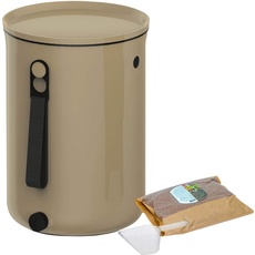 Skaza Bokashi Organko 2 (9,6 Liter) | Bio Küche Mülleimer aus Recyceltem Kunststoff | Starterset für Küchenabfälle und Kompostierung | +1 Kg EM Fermentieren Aktivator (Cappuccino)