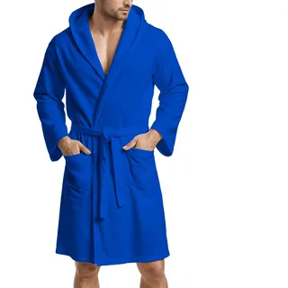 Petti, Artigiani Italiani Bademantel aus 100% Mikrofaser, Unisex mit Kapuze, Taschen und Gürtel; ideal für den Transport im Koffer, für Zuhause, und vor allem für den Gebrauch in der Fitnesshalle L (Large) Elektrischblau