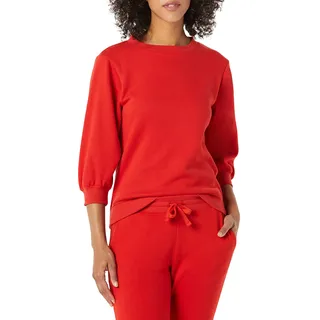 Amazon Essentials Damen Sweatshirt Aus Frottee Mit Ärmeldetails Und Rundhalsausschnitt, Rot, XL