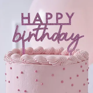 Ginger Ray Pink Glitter Acrylic 'Happy Birthday' Cake Topper Pamper Party Cake Decoration 11.7cm x 13.4cm