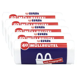 Ulith Müllbeutel mit Tragegriff, 20 Liter, 40 Stück pro Rolle, transparent (5er Pack)