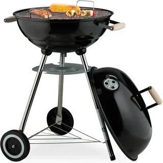 Relaxdays Kugelgrill Stahl Schwarz Fahrbar mit Deckel 89 cm x 46 cm x 58 cm 4 kg