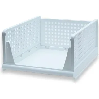 Intirilife Aufbewahrungs Box Organizer für Schrank aus Kunststoff in Weiß - 43 x 33.3 x 18.6 cm - Faltbarer Aufbewahrungskorb für Schubladen Regale stapelbar Ordnungsbox Kiste Ordnungssystem - Weiß