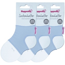 Hoppediz Sockenhalter für Baby Socken, 0-6 Monate, 3-er Set, blau