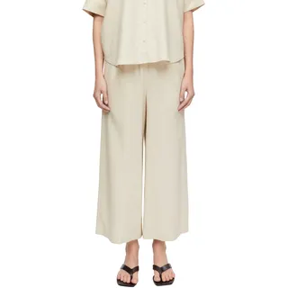Stoffhose COMMA, Damen, Gr. 44, N-Gr, beige (oat milk), Web, Obermaterial: 55% Leinen, 45% Lyocell, unifarben, loose fit lang, Hosen Stoffhose, mit elastischem Bund