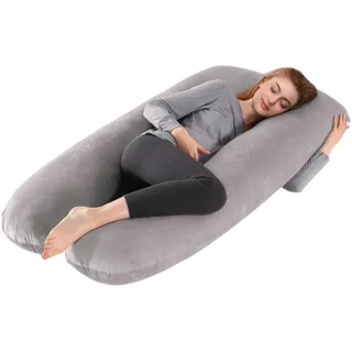 Lannvan Schwangerschaftskissen, U-förmiges Seitenschläferkissen zum Schlafen, Stillkissen XXL, 3KG Body Pillow Pregnancy Pillow mit Abnehmbarem und Waschbarem aus Samtbezug, 145x70cm(Grau)