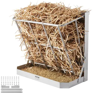 VEVOR Viehheuraufe, 610 x 297 x 584 mm, 2-in-1 Futterautomat für Heu und Getreide, Wandregal mit Futternapf, stabile Futterraufe aus Stahl für Schafe und Pferde