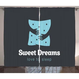 ABAKUHAUS Süße Träume Rustikaler Gardine, Arm Hugging Pillow, Schlafzimmer Kräuselband Vorhang mit Schlaufen und Haken, 280 x 175 cm, Anthrazit grau Hellblau - Braun