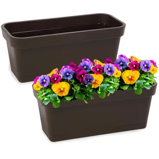 PECZEKO Blumenkasten-Set aus Kunststoff, Pflanzkasten für Blumen und Kräuter, Widerstandsfähiger Balkontopf, Pflanzkübel für Balkon 2 Pack Braun, ø 40 cm