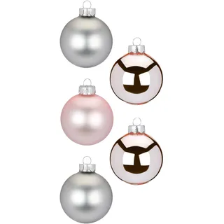Weihnachtsbaumkugel MAGIC BY INGE "Soft Simplicity", rosa, grau, Glas, Weihnachtsbaumkugeln, Weihnachtsbaumkugel, aus Glas, 28 Kugeln 6 cm, mit 100 Aufhängern
