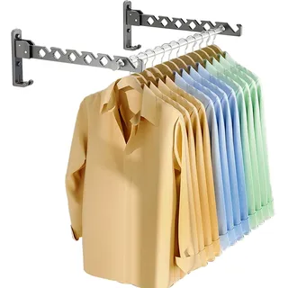 Lxoraziy 2 Stücke Kleiderstange Wand, Aluminium Kleiderbügel mit Kleiderhaken, Klappbar Wand Kleiderständer mit 40cm Hängestange, für Schlafzimmer Badezimmer Balkon(Grau)