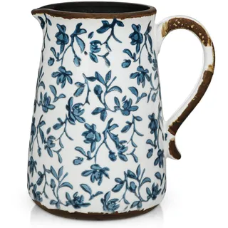 Oairse Rustikale Keramikvase mit Griffen Weiß und Blau für Blumendekoration Blumenvasen Deko Vase für Pampasgras Blumen, Tischdeko, Trockenblumen Deko Vasen für Wohnzimmer, Bürodeko