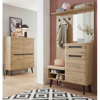 Garderobe Set Ronson in Eiche und schwarz Garderobenkombination skandinavisch - Braun