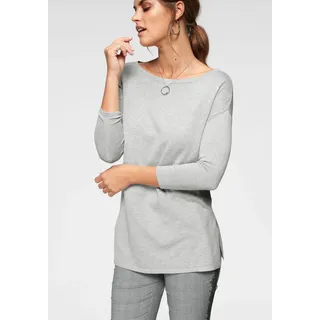 Longpullover LAURA SCOTT, Damen, Gr. 34, grau (hellgrau, melange (), Feinstrick, Obermaterial: 70% Viskose, 30% Polyamid, meliert, unifarben, Basic, lässig geschnitten, Rundhals, Pullover Longpullover, Feinstrick mit U-Boot Ausschnitt und seitlichem Schlitz