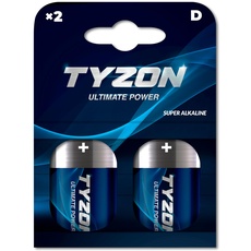 TYZON D Super Alkaline Batterien, 1,5 Volt, 2 Stück – Zuverlässige Energie für Geräte mit hohem Stromverbrauchem Stromverbrauch