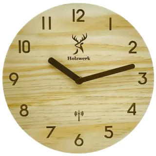Holzwerk WEILBURG Funk Natur Holz Wanduhr Holz-Uhr Vintage Funkuhr lautloses Uhrwerk ohne Tickgeräusche Braun Buche lautlos aus handgefertigtem Massivholz 25 cm