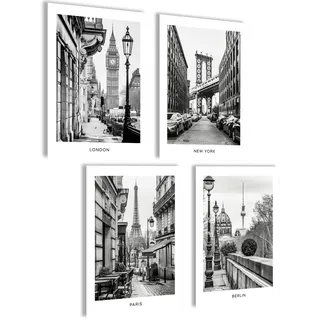 Mojoliving Schwarz Weiß Bilder - New York, Berlin, London Skyline Wandbild Poster