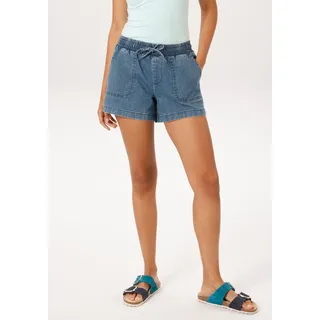 Shorts ANISTON CASUAL, Damen, Gr. 36, N-Gr, blau (blau denim), Denim/Jeans, Obermaterial: 81% Baumwolle, 17% Polyester, 2% Elasthan, Abriebeffekte, used, lässig geschnitten kurz, Hosen Shorts, in trendiger Used-Waschung, Topseller