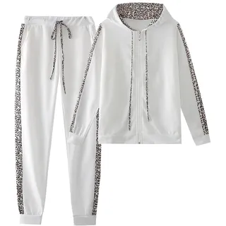 amropi Jogginganzug für Damen, 2-teiliges Set mit Sweatshirt und Jogginghose, Weiss/opulenter Garten, 4X-Large