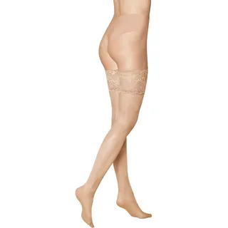 KUNERT Damen Halterlose Strümpfe Satin Look 20 breites Spitzenband 20 DEN