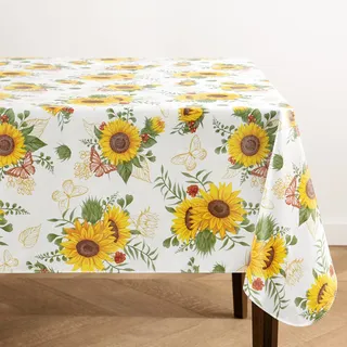 Elrene Home Fashions Sonnenblumen-Tischdecke mit Vintage-Blumenmuster, Wasser- und schmutzabweisend, Vinyl, für Außen- und Innenbereich, mit Flanell-Rückseite, 152 x 213 cm, Rechteckig