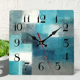 ArtSocket Wanduhr aus Holz, leise, Nicht tickend, grün, blau, grau, blaugrün, abstrakte Malerei, grau, quadratisch, rustikale Küstenwanduhren, Dekoration für Zuhause, Küche, Wohnzimmer, Büro