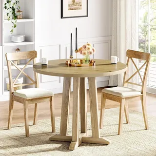 Runder Esstisch 80 cm Natürliche Holzfarbe für 2-4 Personen - Braun