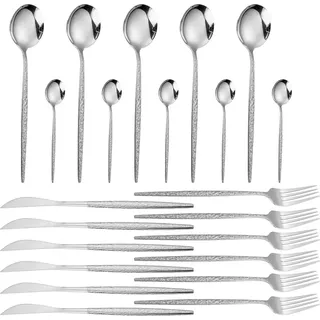 24-teiliges Besteckset für 4 Personen, Edelstahl-Besteckset für Küche, Restaurant, spülmaschinenfest - Silber, Schwarz, Gold