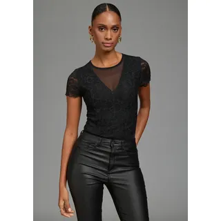 Body LAURA SCOTT "mit Spitze und Mesh", Damen, Gr. 34, N-Gr, schwarz, Jersey;Spitze;Netz, Obermaterial: 95% Viskose, 5% Elasthan. Netzmaterial: 95% Polyester, 5% Elasthan. Spitze: 88% Polyamid, 12% Elasthan, unifarben, sehr figurbetont, Rundhals, Bodys Body, figurbetonte Passform, mit Rundhalsausschnitt, Topseller