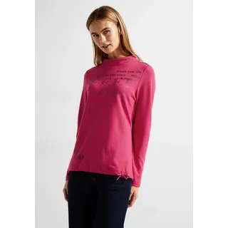 Cecil Langarmshirt »Langarmshirt mit Wording«, Stehkragen, Wording mit Ziersteinchen, Tunnelzug im Bund, pink