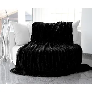Brandsseller Kuscheldecke Fellimitat doppelseitig XXL 220x240 cm – Flauschige Kunstfelldecke Sofa & Bett, warme Luxus Wohndecke, weich & gemütlich - 100% Polyester, waschbar – Schwarz