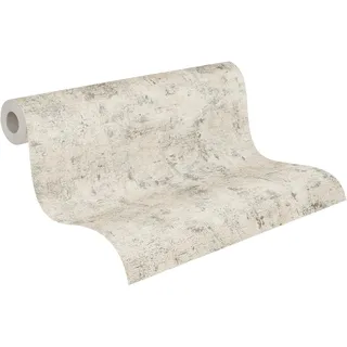 A.S. Création Jade 2 Vliestapete mit glänzendem Bastmuster 10,05 m x 0,53 m - Weiß, Gold, Beige - einfarbige Strukturtapete im Metallic-Look - 395160