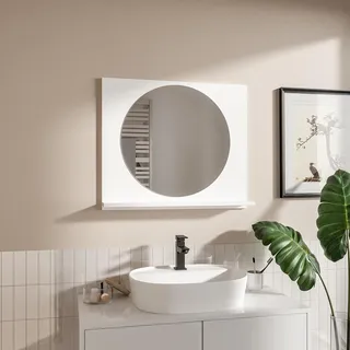 Runder Badspiegel mit Ablage 70x60 cm 55 cm Weiß – Badezimmerspiegel Wandspiegel - Weiß