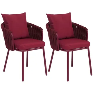 Mendler 2er-Set Esszimmerstuhl Stoff/Textil Seilgeflecht bordeaux/Rot