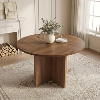 STILVORA rund Esstisch 120×120 cm für 4–6 Personen im skandinavisch-minimalistischen Stil, Rundtisch klassisches Design, Küchentisch Walnussholzfarbe - Braun