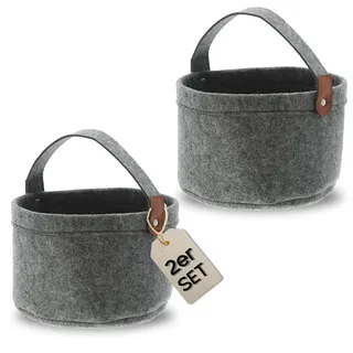Bada Bing 2er Set Filzkorb rund mit Henkel - grau oder anthrazit- tragbarer Organizer aus Filz Stoff mit Griff - Aufbewahrungskorb klein Ordnungskorb Faltkorb Korb (2er Set rund grau)