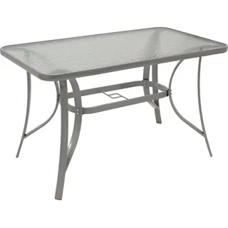 DEGAMO Gartentisch Esstisch Glastisch Tisch 120x70cm, Metall grau + Sicherheitsglas - Grau