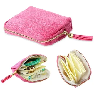 XFSRG Fransen Schmuckaufbewahrung Schmuckbeutel Organizer Tragbare Tasche Reise Schmuckkästchen mit Reißverschluss für Ringe Ohrringe Ketten Uhren(Rosa)