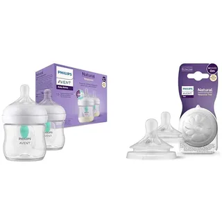 Philips Avent Babyflaschen Natural Response & Avent Natural Response Sauger – 2x Sauger für Babyflaschen mit Durchflussstärke 1, für Neugeborene ab 0 Monaten, BPA-frei (Modell SCY961/02)