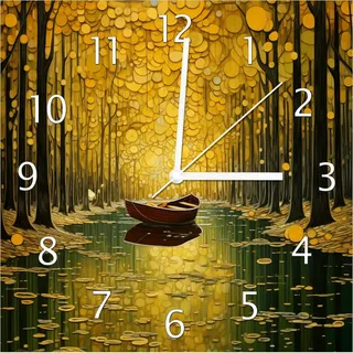 Wallario Design Wanduhr Boot im goldenen Licht aus Echtglas, Größe 30 x 30 cm