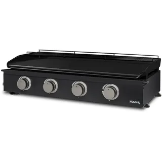 H.Koenig Plancha PLX1042 Gasgrill 4 U-Brenner Edelstahl, emailliertes Gusseisen, Stromversorgung für Propan oder Butan, gleichmäßige Wärmeverteilung, Temperatur einstellbar bis 350 °C