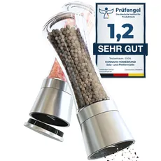 Hannah's Homebrand - Salz und Pfeffermühle groß mit Keramikmahlwerk - robuste Salzmühle für grobes Salz - ohne Inhalt (2er)