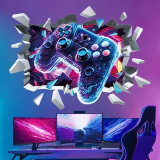milaosk 3D Wandtattoo Gamer Wandsticker Kinderzimmer Jungen Bunte Broken Wall Gamepad Aufkleber Poster Teenager Wandbilder Wandaufkleber Wanddekoration für Schlafzimmer Gaming Zimmer Kinderzimmer