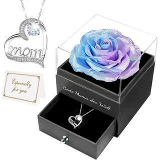Miofula Ewige Rose Geschenke für Mama,Echte Infinity Rosen mit Halskette Damen Silber,Beste Mama Geburtstagsgeschenk für Mama,Blumen Schmuck Mutter Oma Geschenk zum Geburtstag Weihnachten Muttertag