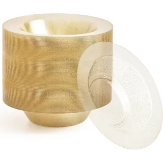MATANA 25 Klare Plastikschalen mit Goldglitzer, Suppenteller, Suppenschalen (360ml) - Suppenschüssel für Hochzeiten, Geburtstage, Taufen, Weihnachten, Partys - Mehrweg & Stabil